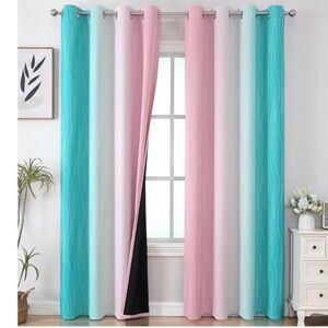 NWOT Estelar Textiler Pink and Teal Gradient Blackout Curtains for Bedroom